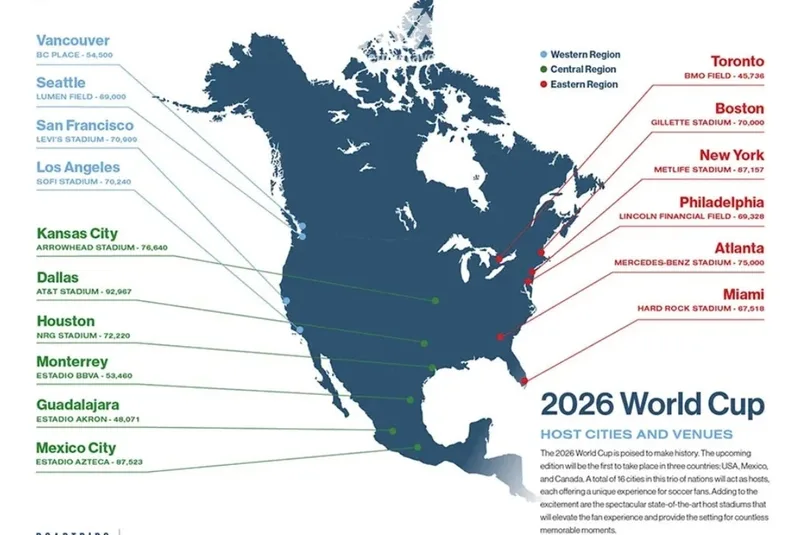 World Cup 2026 sẽ diễn ra tại 16 thành phố thuộc Canada, Mexico và Mỹ